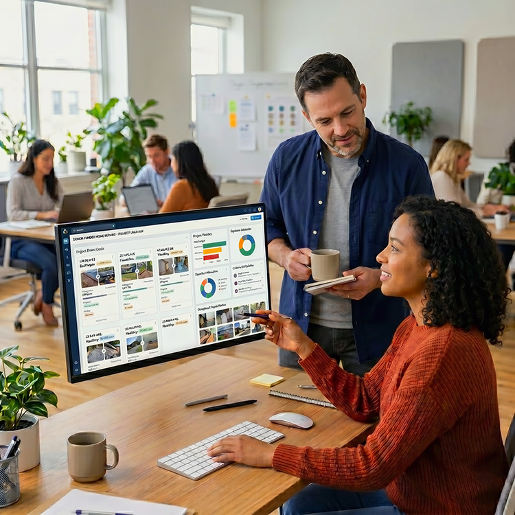 The NestLyft team reviewing financial reports together