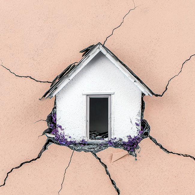A small house illustration on cracked earth